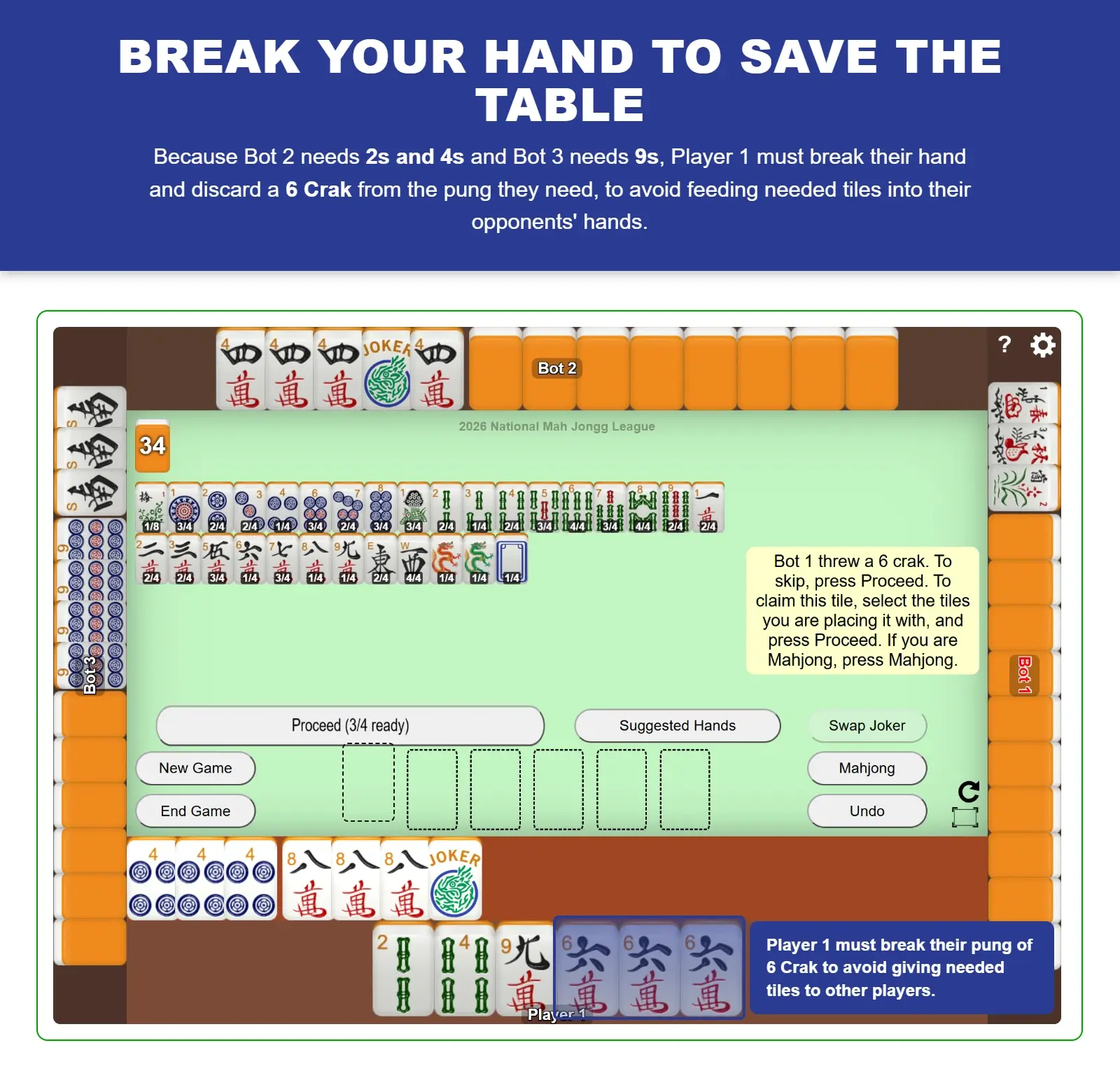 Example of when breaking your American Mah Jongg hand saves the tables