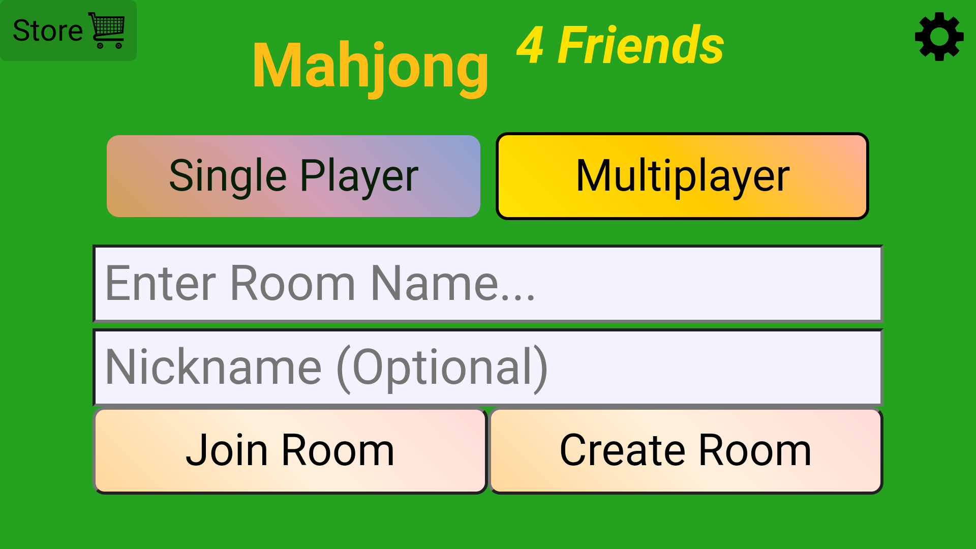 To start a Multiplayer Mahjong 4 Friends game, you will create a game room, invite your friends to join (or use one or more bots), and then start a game.