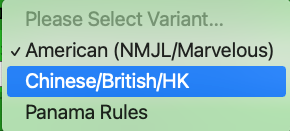 Click the Mahjong Variant pulldown and select the desired Variant.
