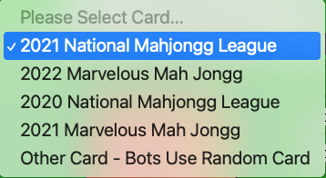 When you select the American (NMJL/Marvelous), also click the Select Card pulldown menu to select the card for scoring, Suggested Hands, and for the bots to play.