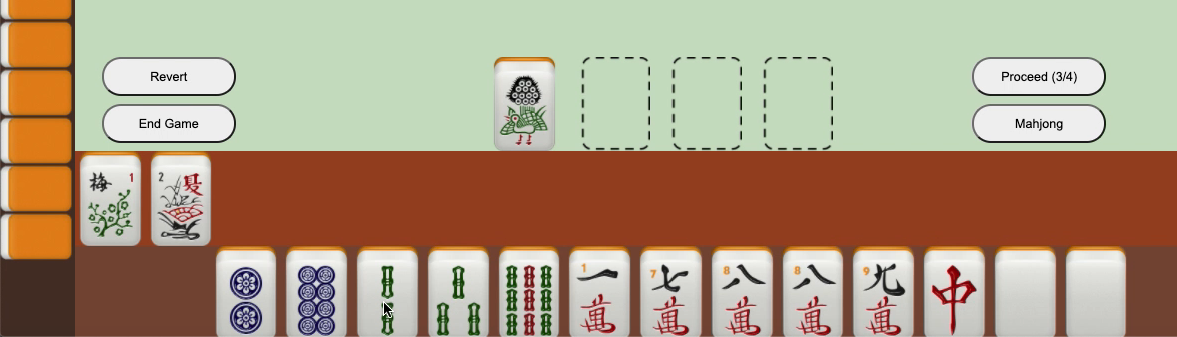 Tap the 2 tiles to complete the sequence in your hand to move them to the open spots next to the discarded tile